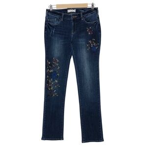 Sundance Magnolia Stretchy Cotton Dark Hand Painted Embroidery Straight Jeans 28